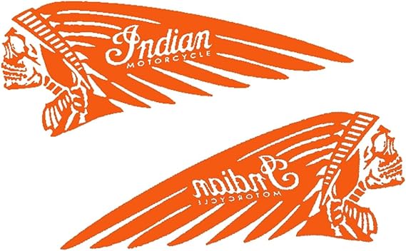 2PCS Motorcycle Cool Stickers Indian Skull Moto Fuel Tank Left Right Side Logo Racing Helmet Decals Decor Auto Accessories PVC(Orange,26x9.5cm)