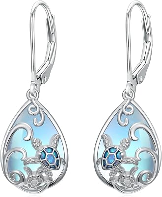 WINNICACA LotusWolfSea Turtle Dangle Earrings for Women Sterling Silver Leverback Earrings Gifts for Women Birthday