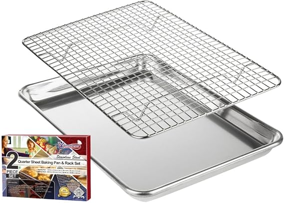KITCHENATICS cooling racks baking pan & rack sets grill- and oven-safe in various sizes Aluminium tray and stainless steel cooking grate combined or used separately for baking cooling or roasting
