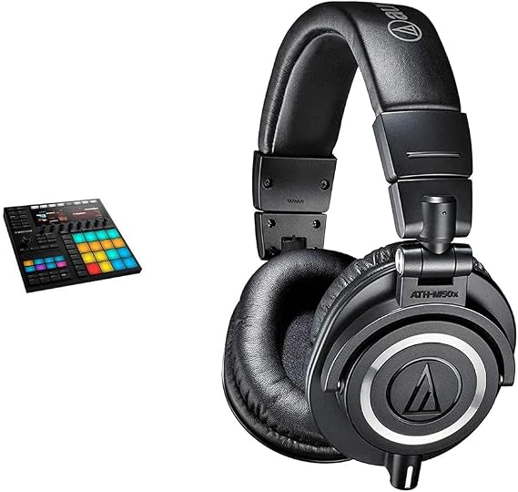 Native Instruments Maschine Mk3 Drum Controller & Audio-Technica ATH-M50X Professional Studio Monitor Headphones, Black, Professional Grade, Critically Acclaimed, with Detachable Cable