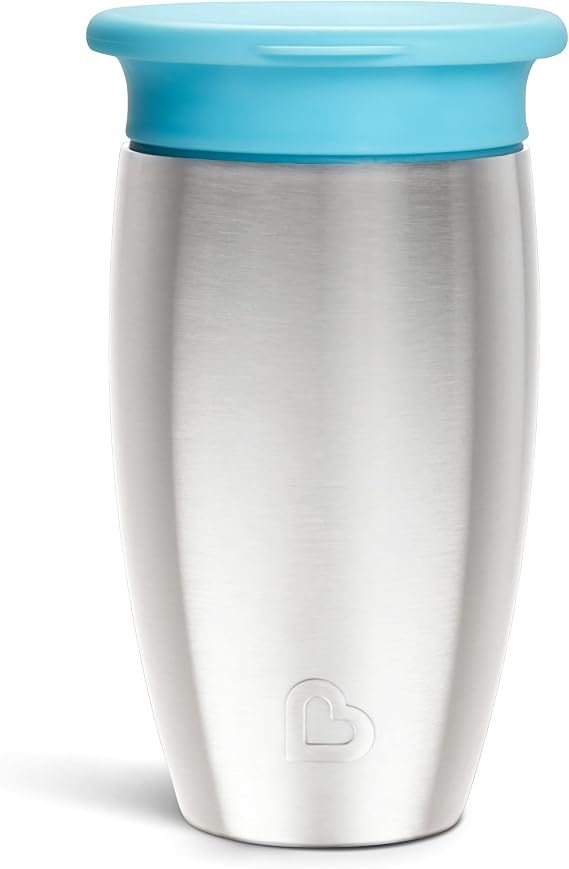 Munchkin Miracle 360 Stainless Steel Sippy Cup, Spill Proof, Blue, 10 Ounce
