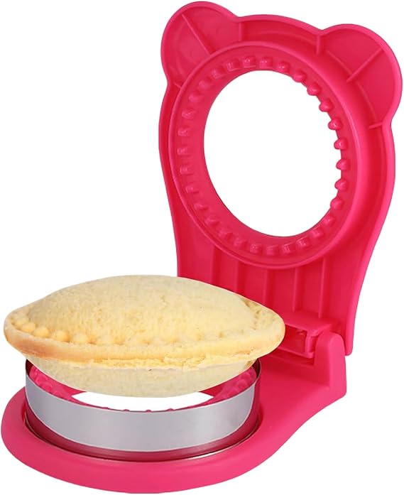 Sandwich Cutter and Sealer, Stainless Steel Uncrustable Sandwich Maker with Crimper, Round Circle Shape for Peanut Butter Jelly, Pancake, Cookie, Crustless Bread Sealer for Kids Lunchboxes (Rose Red)