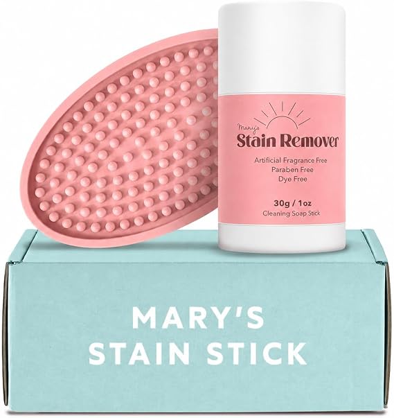Marys Non Toxic Stain Remover Stain Stick with Scrub Base, Natural Refillable Laundry Stain Remover, Baby Stain Remover, Works on Blood, Grass, Food, Ink & Markers