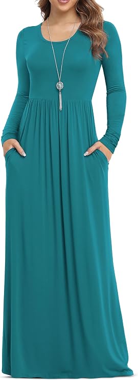 VIISHOW Women's Long Sleeve Casual Empire Waist Maxi Dress with Pockets