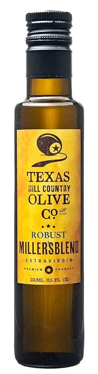 Texas Hill Country Olive Co Miller's Blend Extra Virgin Olive Oil - Cold Pressed EVOO Gourmet Olive Oil - Rich & Robust - Perfect for Dressing & Dipping - Award Winning & Made in Texas (8.5 oz)