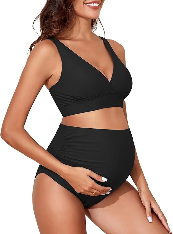 Century Star Maternity Swimsuit Bikini Set High Waisted Pregnancy Bathing Suits V Neck Push Up Two Piece Swimwear
