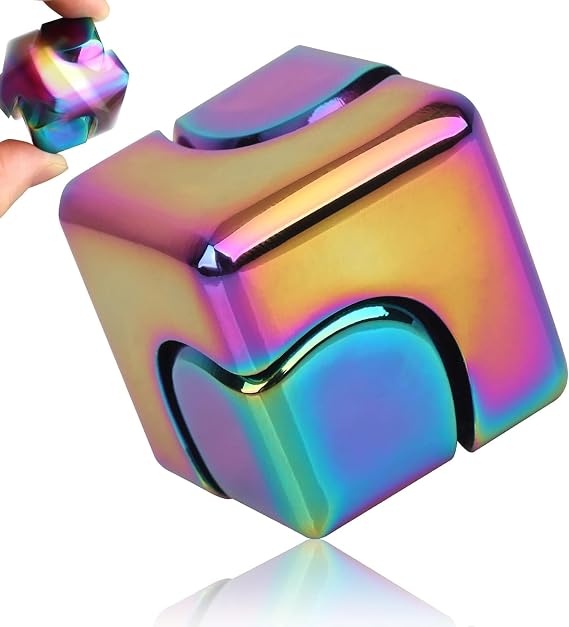 Fidget Toy, Infinity Spinner Cube for Adults, Cool Gadgets Desk Office Toys Fingertip Gyro, Leisure Stress Relief Tabletop Toy as Gift for ADHD/Autism Adults Kids(Rainbow)