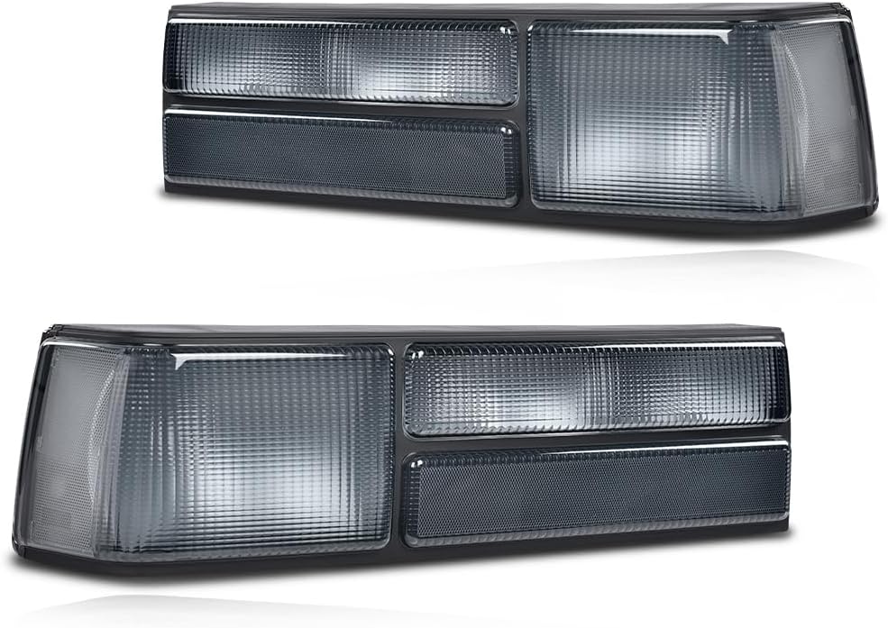 GRAND ORANGE Tail Lights Taillamps Rear Brake Lights wo Bulbs Compatible with Ford Mustang 1987-1993 E7ZZ13405A, E7ZZ13404A, FO2800168, FO2801168 Smoky Lens Black Housing