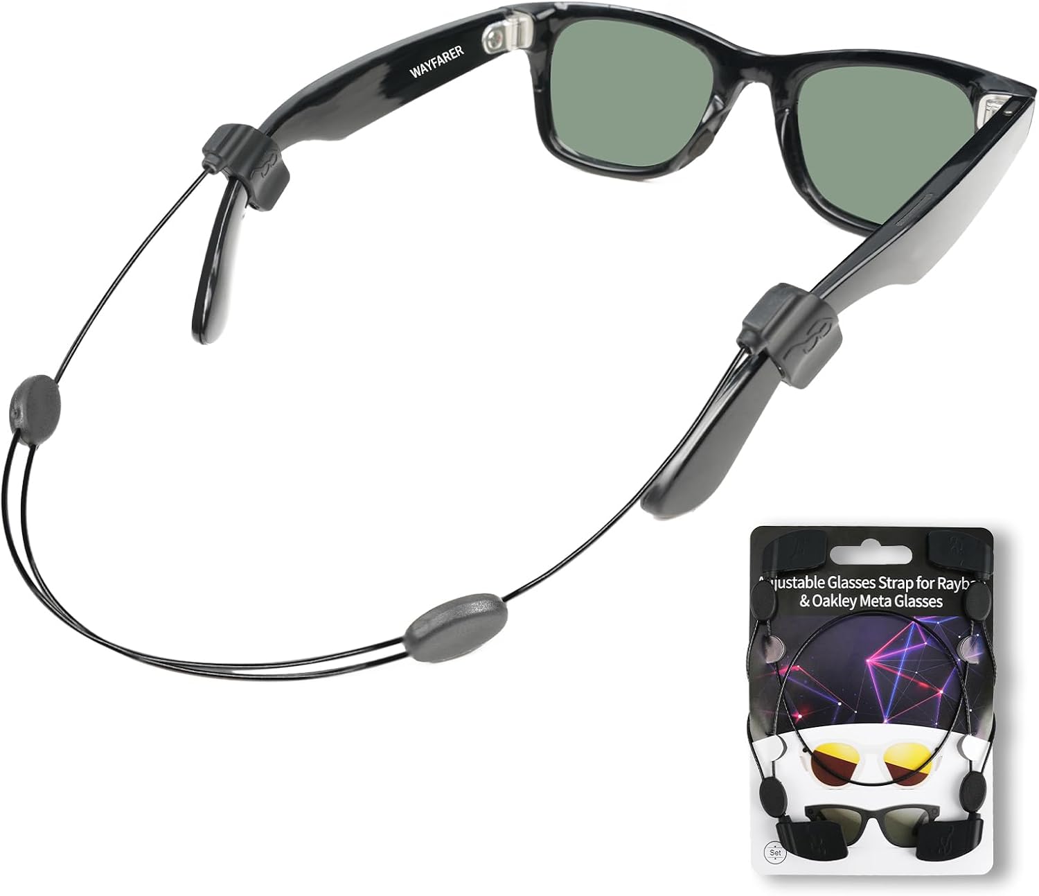 sarlar Smart Glasses Strap Sports 2 pcs for Rayban Meta Oakley Wayfarer Skyler Headliner Glasses, Adjustable ARXR Eyewear Retainer Strap Holder for Kids Women Men, Lanyard String Chain Around Neck