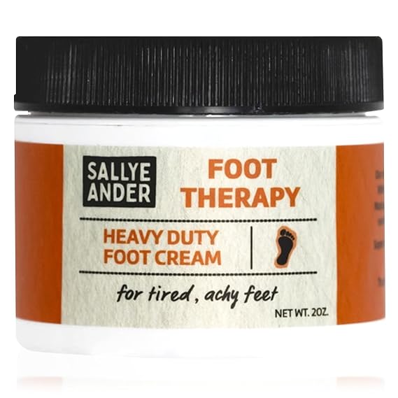 SALLYEANDER Heavy Duty Foot Therapy Cream - 2oz - Essential Oil Infused Healing Formula - Bold Tea Tree Oil, Mint, Herbal Scent - Moisturize Dry Cracked Feet