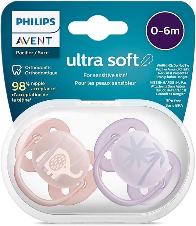 Philips Avent Ultra Air Pacifier Orthodontic and BPA, Extra Vent Holes 0-6 Months (Girl Design) 2 Pack