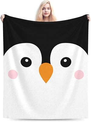 Cute Fun Penguin Blanket Soft Comfy Flannel Throw Blankets Lightweight Warm Bed Throws Plush For Couch Sofa Camping Office Travel Home Bedroom Decor Girls Boys Teens Kids Gifts 50X40