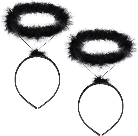 UNIME 2 Pack Angel Halo Headbands Feather Angel Headband Black Halo Headband Halloween Christmas Costume Accessory Party Accessories (Black)