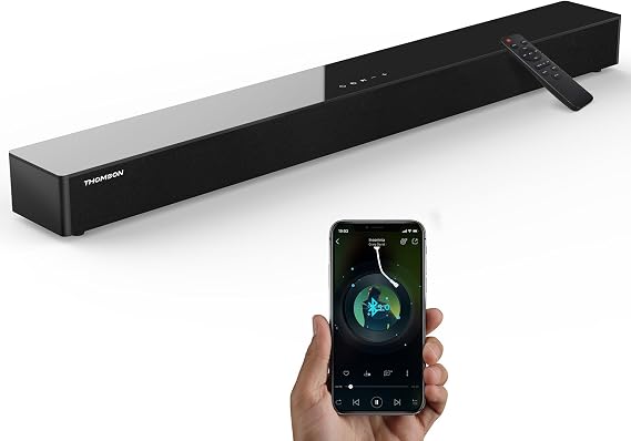 THOMSON Bluetooth Sound Bars for Smart TV, Bluetooth 5.3 Soundbar TV Speakers Home Theater Surround Soundbar for TV/PC/Gaming/Projectors, ARC/Optical/AUX/USB Connections with Remote(Black)