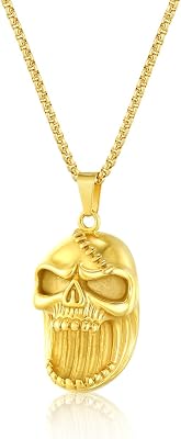 LAOYOU Punk Goth Necklace for Men and Women, Stainless Steel Snake Biker Skull Hiphop Gothic Pendant Necklaces Jewelry Gifts for Boys Teen, Black Retro Gold