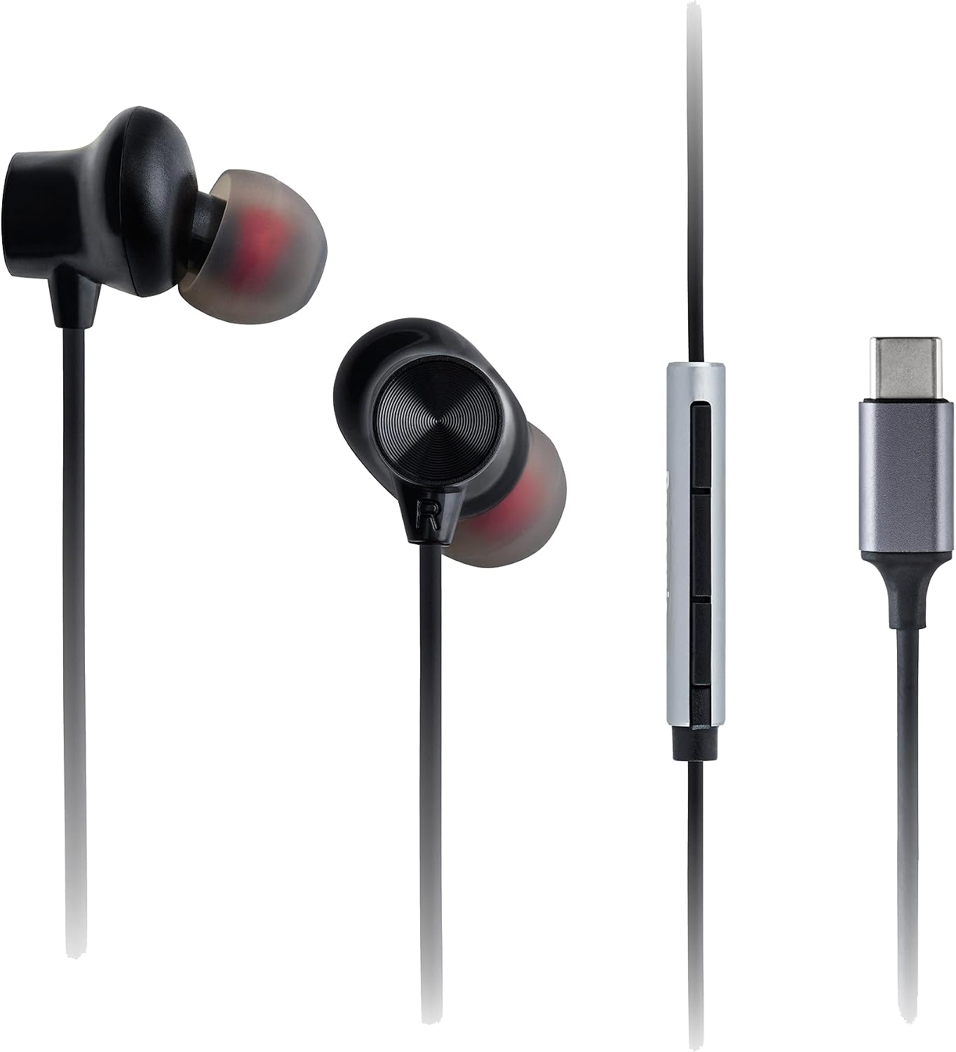 Panasonic RP-TCM225BDEK USB-C Earphones, In-Ear Earbuds, Wired Headphones with Built-in Mic & Remote, Powerful Bass, Customisable Fit, 1.2m Cable, Black