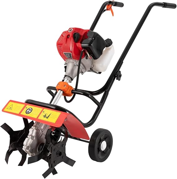 Garden Tiller, 52CC 2-Stroke Gas Powered Cultivator,Single-Cylinder Rotary Cultivator Rototiller Garden Tool with 4 Blades,Adjustable Tilling Width 1.97-3.94in,Hand-Pull Recoil