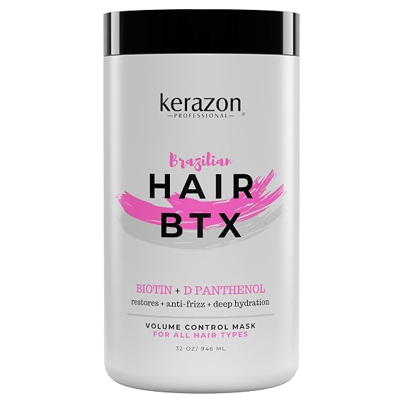 KERAZON Intensive Brazilian Hair BTX Treatment 32oz 946ml For All Hair Types, Thermal Activated Hair Mask Damaged Dry Repair and Long Lasting Volume And Frizz Control. Salon Size Packaging may vary.
