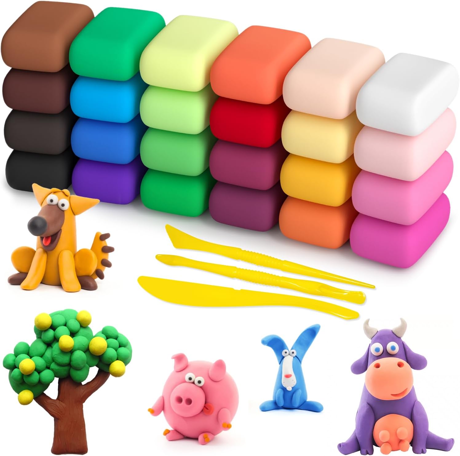 Ecurfu Air Dry Clay 24 Colors, Modeling Clay for Kids, DIY Molding Clay with Tools, Toy Gifts for Kids