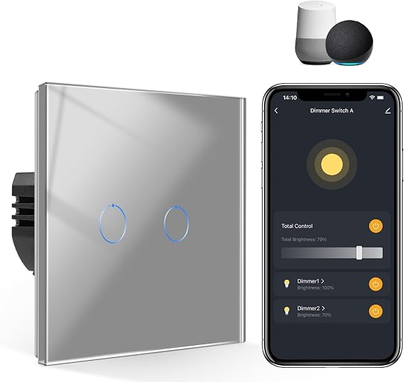 CNBINGO Smart Dimmer Switch for Dimmable LED Light, Voice Control by Alexa, Remote Control by Smart Life App, WiFi Touch Light Switch with Glass Wall Plate, Backlight, Neutral Wire Required