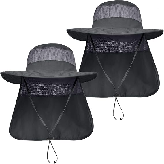 LCZTN Mens UPF 50+ Sun Protection Safari Cap Wide Brim Fishing Hiking Hat with Neck Flap for Garden Work