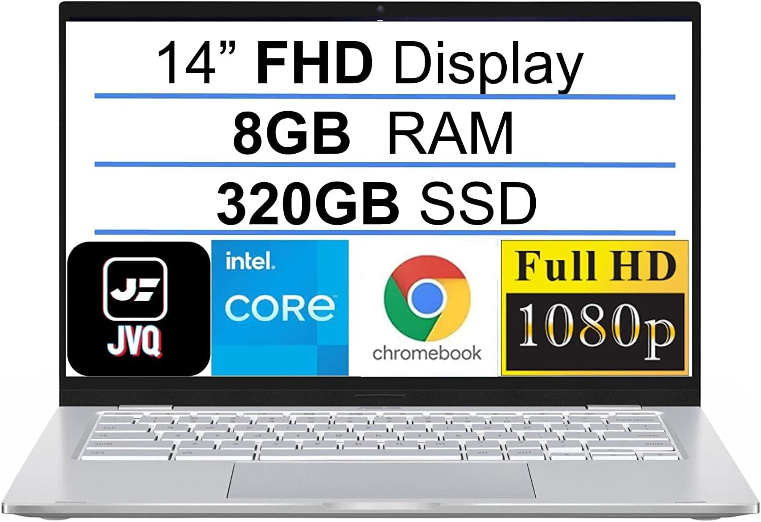 ASUS 14 FHD Chromebook Laptop, Intel Core m3-8100Yup to 3.4 GHz, 320GB Space64GB eMMC256GB Card, 8GB RAM, Webcam, WiFi, USB, Bluetooth, Backlit Keyboard, Chrome OS, Silver, JVQ MP