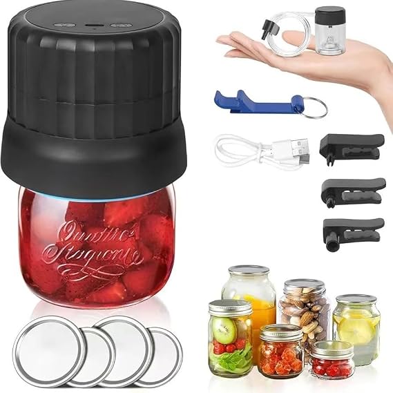 WIN4ALL Electric Mason Jar Vacuum Sealer For Wide Mouth And Regular Mouth Jars, Portable Vacuum Sealer (Includes Lids, Opener)