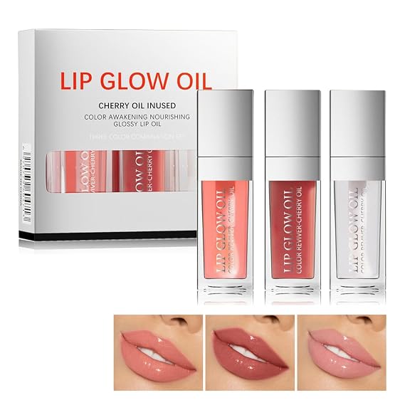 Plumper 3-Pack Lip Oil, Tinted Lip Balm, Long-Lasting Nourishing Lip Repair cobertura Transparent, Prevents Dry Cracked Lines