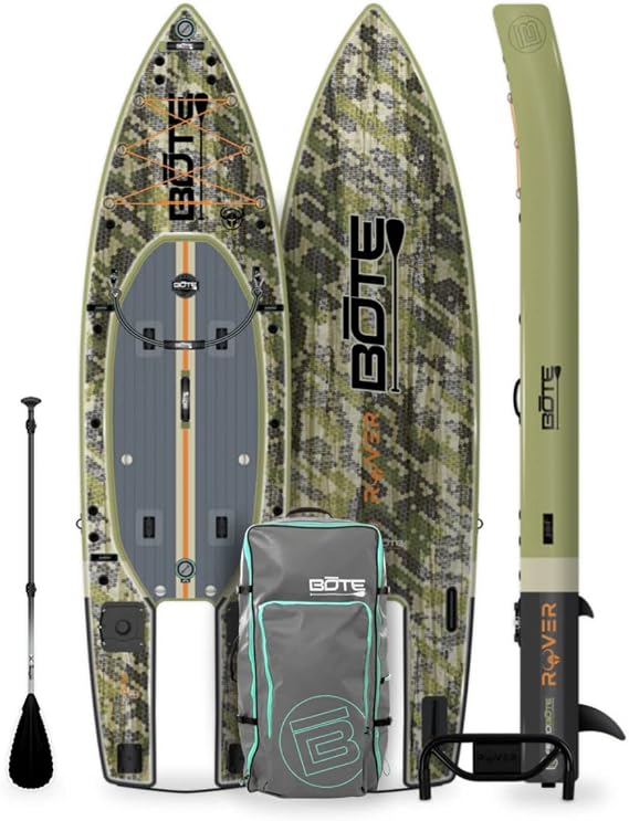 BOTE Rover Aero 12 FT 6 in Inflatable Micro Skiff, Blow up SUP for Adults Kids Family Friendly, APEX Pedal Drive & HP Motor Compatible Multiple Colors