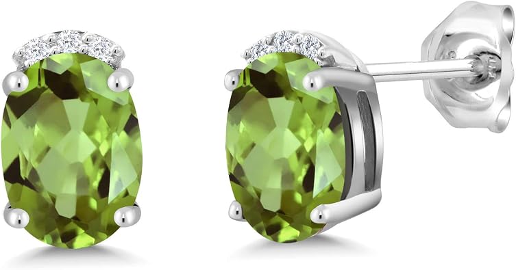 Gem Stone King 925 Sterling Silver Gemstone Birthstone and White Lab Grown Diamond Stud Earrings For Women | Oval 7X5MM | Fine Jewelry for Her Mom Women Wife