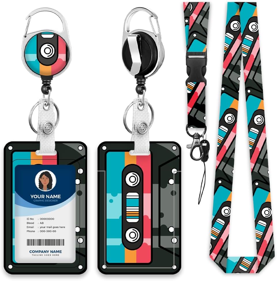 Lanyards for ID Badge Holder for Women Cute, Teacher Lanyard with ID Holder Clip,Retractable Keychain Badge Reel Heavy Duty, Teacher Nurse Work Office Gifts #32：Black Tape