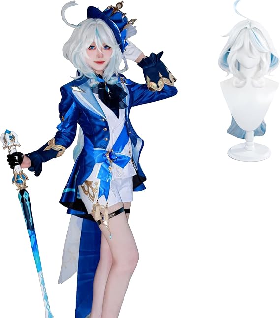 CR ROLECOS Genshin Impact Focalors Lynette Navia Cosplay Costume With Wig Outfit for Halloween Christmas Parties