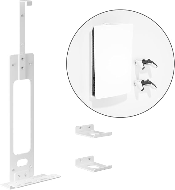 Console Holder Wall Mount for PS5: White Gaming Stand for PlayStation 5 and 2 Controller Stand Kits