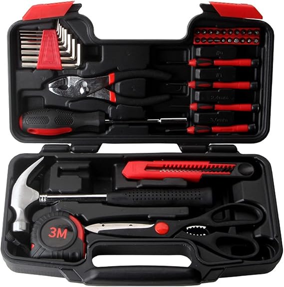 Home Tool Box Kit Tool Box Sets 39 Piece Socket Wrench Auto Repair Tool Box Combination Package Mixed Tool Box Set Hand Tool Box Kit with Plastic Tool Boxbox Storage Case