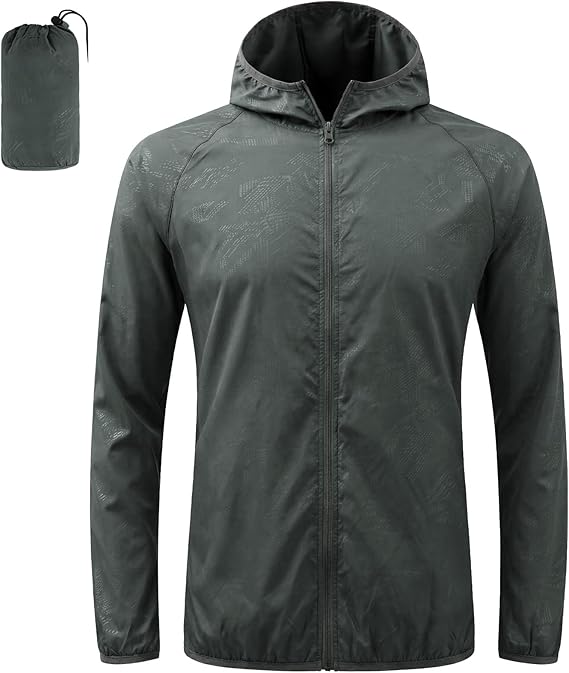 Mens Waterproof Jackets Lightweight Rain Jacket Packable Hooded Rain Coats Fast Dry Raincoat Windproof Shell Jacket Windproof Raincoat Solid Color Pullover Top for Travel Running Hiking Camping