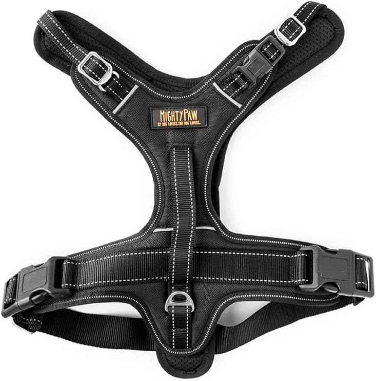 Mighty Paw Sport Harness 2.0 - Padded Canine Accessory - Adjustable Neck and Chest Straps - Enhanced Visibility with Reflective Stitching - Dog Padded Harness with Handle - Large - Black