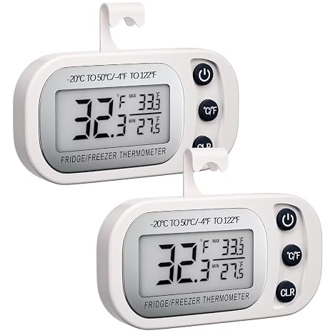 Digital Frigerator Thermometer, Waterproof Fridge and Freezer Thermometer 2 Pack, Fridge Temperature Monitor with Large LCD Screen, Stand and Magnetic Back, for Room,Kitchen-Black