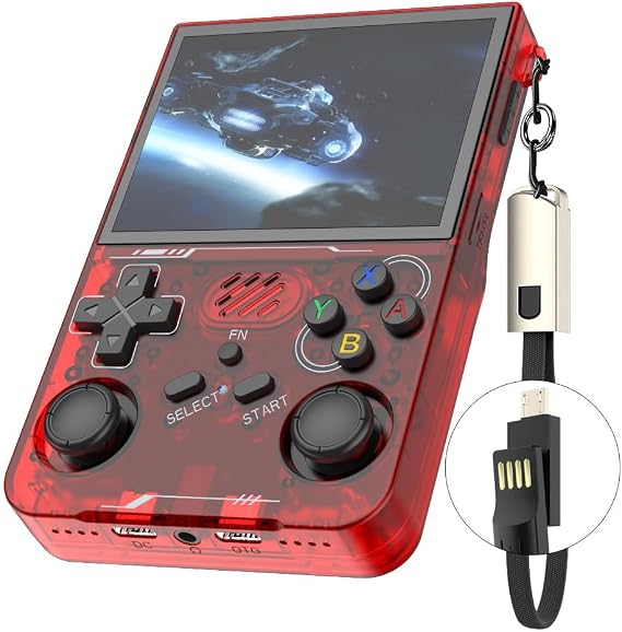 R36XX Retro Handheld Game Console with 64G 3.5 Inch IPS Screen Built-in 20000+ Classic Games Open Source Linux System Portable Pocket Video Player with 3200mah Battery (Translucent Red)