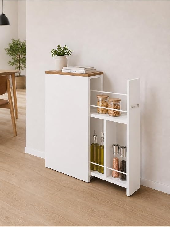 Yukon Çok Amaçlı Sürgülü Organizer Dolap, Beyaz Çam, 20x60x70 cm, Banyo ve Mutfak için
