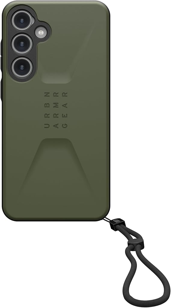 URBAN ARMOR GEAR UAG Designed for Samsung Galaxy S24 Plus Case Civilian Olive Drab Bundle with UAG Paracord Lanyard Adjustable Wrist Strap Black