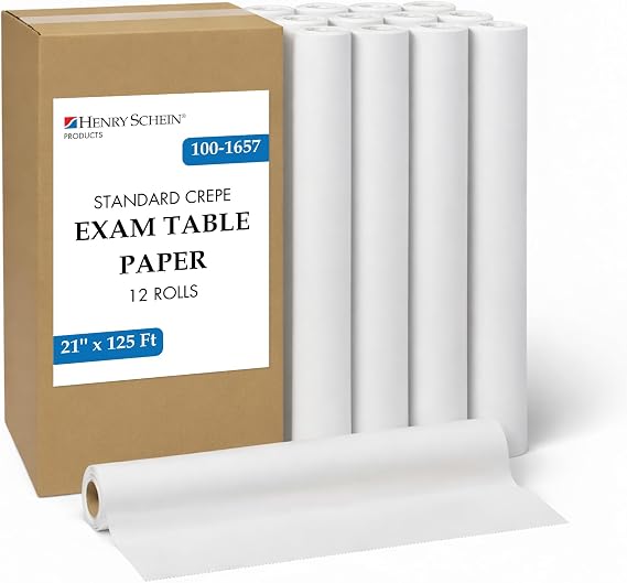 Henry Schein Crepe Exam Table Paper, 21" x 125 Ft, Standard, 12 Rolls | Latex Free, Disposable, Suitable for Medical, Dental, Veterinary, Tattoo, Spa, Esthetician, Arts and Crafts, and Clinic Use.