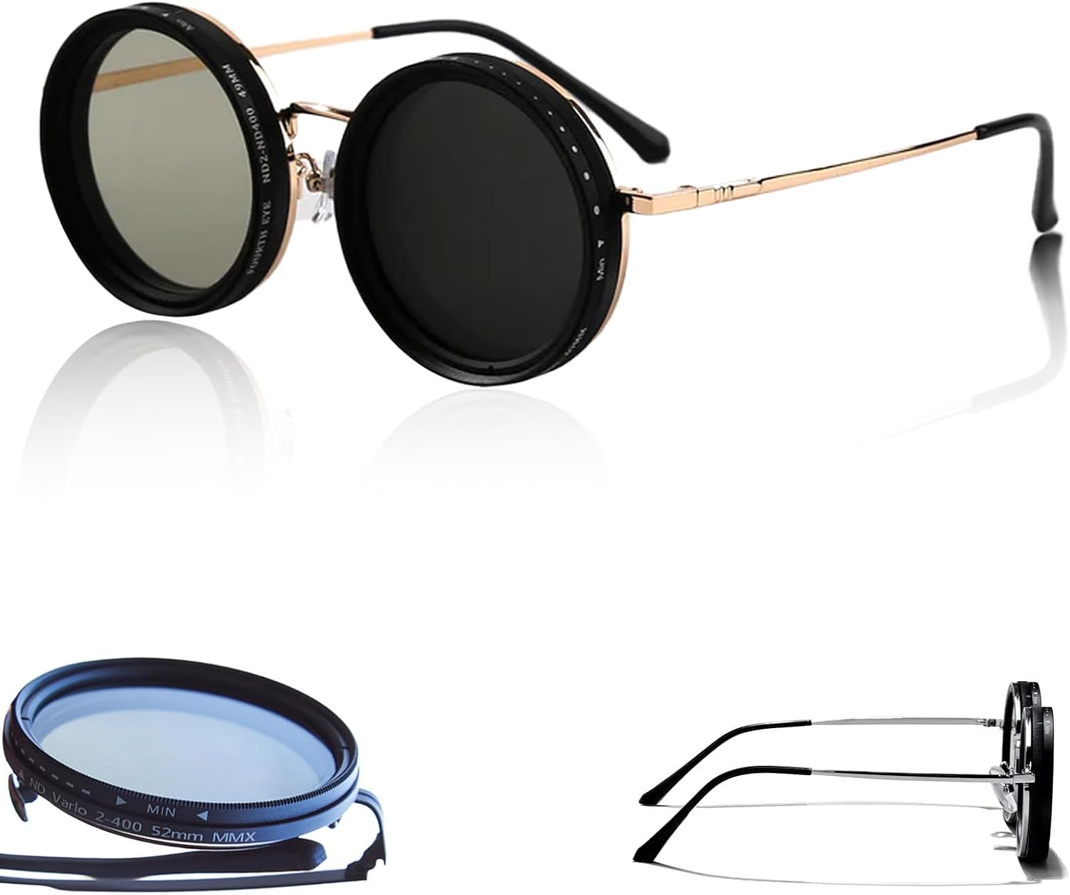 Nexx Eyewear Adjustable Sunglasses, Adjustable Tint Sunglasses with Built-in ND Filter, 1-9 Gears Rounded Polarized Gold