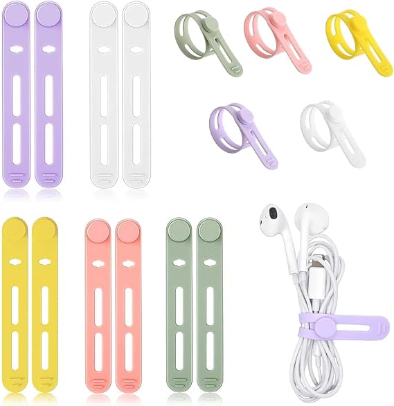 10pcs Silicone Cable Tie Data Cable Organizer | Reusable Cable Manager, Multi Purpose Elastic Rope Manager for Bundling and Fastening Cables and Wires