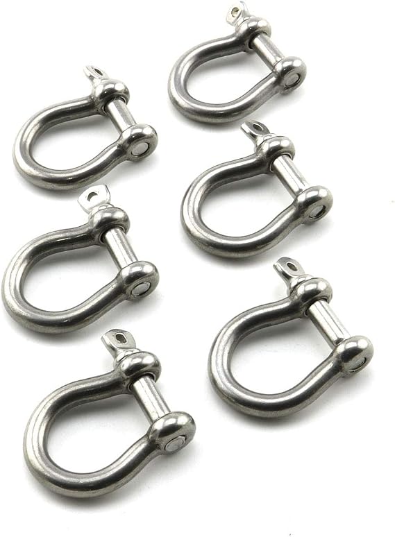 heyous 6pcs 1/5 Inch 5mm Screw Pin Anchor Shackle Stainless Steel Heavy Duty Bow Shape Load Clamp for Chains Wirerope Lifting Paracord Outdoor Camping Survival Rope Bracelets