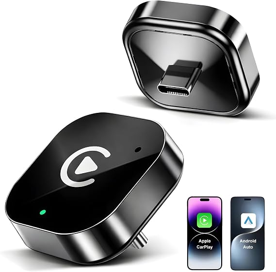 USB C Upgraded 2-in-1 Wireless CarPlay & Android Auto Adapter, Wired to Wireless Dongle | Plug & Play Compatible with iPhone & Android Smartphones.
