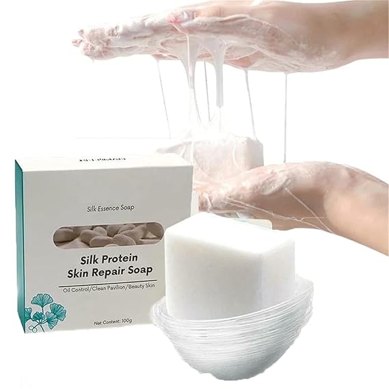 Silk Protein Skin Repair Soap,Skin Lightening Soap,Natural Goat Milk Soap Bar,Silk Protein Essence Soap,Control Oil Cleansing Soap,Net Acne Moisturizing Repair (1Pcs)