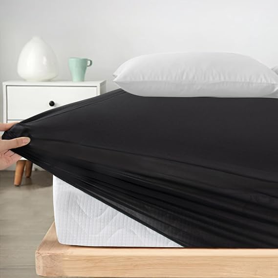 Twin Fitted Sheet Only, Super Soft & Cozy Twin Size Bed Sheets for Boys Kids with Deep Pocket to 14 Inch, Cooling Mattress Bottom Sheets,Shrinkage & Stain Resistant, Wrinkle Free, Black