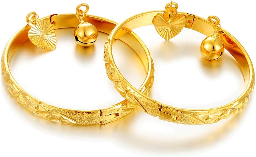 Ethlyn Birthday Gifts for baby 18K Gold plated Mini Size Baby Bangles Bracelet for infants girls boys Stars Bells Heart Jewelry (2pcs/lot)