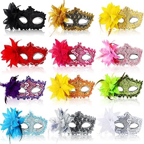 Yilloog 24 Pack Mardi Gras Masquerade Masks Bulk Unisex Half Face Venetian Masks Carnival Antique Look Costumes for PartyMulticolor