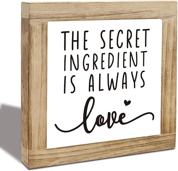 The Secret Ingredient is Always Love Sign, Kitchen Shelf Decor, Rustic Wooden Plaques Sign, Funny Kitchen Signs, Farmhouse Kitchens Decor for Shelf Signs